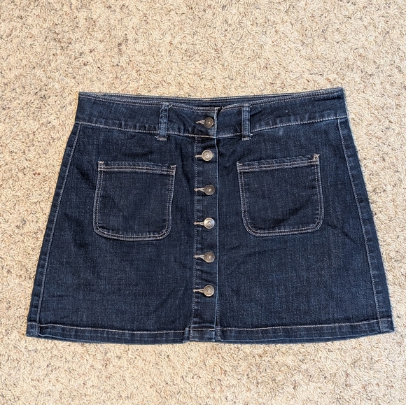 VANITY Button Fly Dark Wash Denim Stretch Mini Skirt - Picture 4 of 10